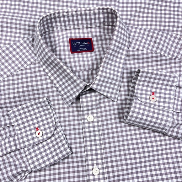 UNTUCKit Other - Untuckit Shirt Men Large Gray White Button Up Gingham Check Dress Casual Poplin